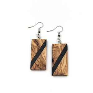 Παραλληλόγραμμα κρεμαστά σκουλαρίκια απο διαγώνιες λωρίδες έβενου μέσα σε ξύλο ελιάς ID:EH0039