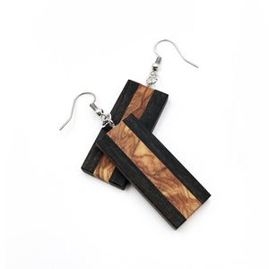 Παραλληλόγραμμα κρεμαστά σκουλαρίκια απο λωρίδες έβενου και ξύλου ελιάς ID:EH0037
