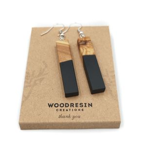 Opaque black wood resin dangle bar earrings ID:E-H0008